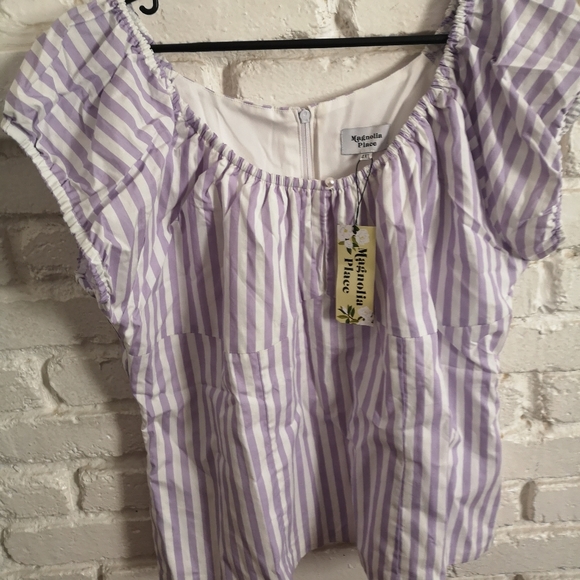 Magnolia Place Plus Size Lilac & White Stripe Stripe May Top - Picture 6 of 7